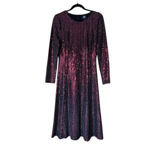 Black and Red Sparkly Midi Dress Womens Size L Stretch Knit Party Disco Glam